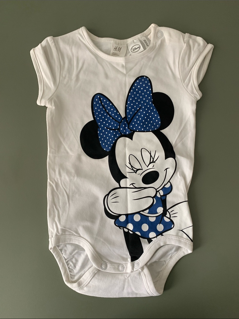 H&M White & Blue Minnie Mouse Baby Bodysuit